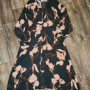 A New Day Black and Peach Floral Long Sleeve Dress